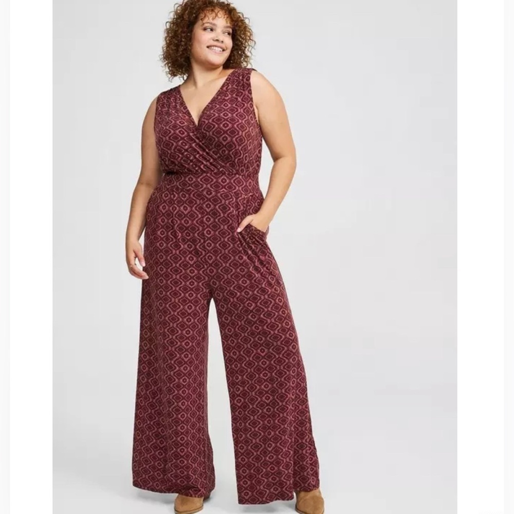 Torrid Women's size 0 Studio Knit Surplice Tie Back Jumpsuit Abstract Purple